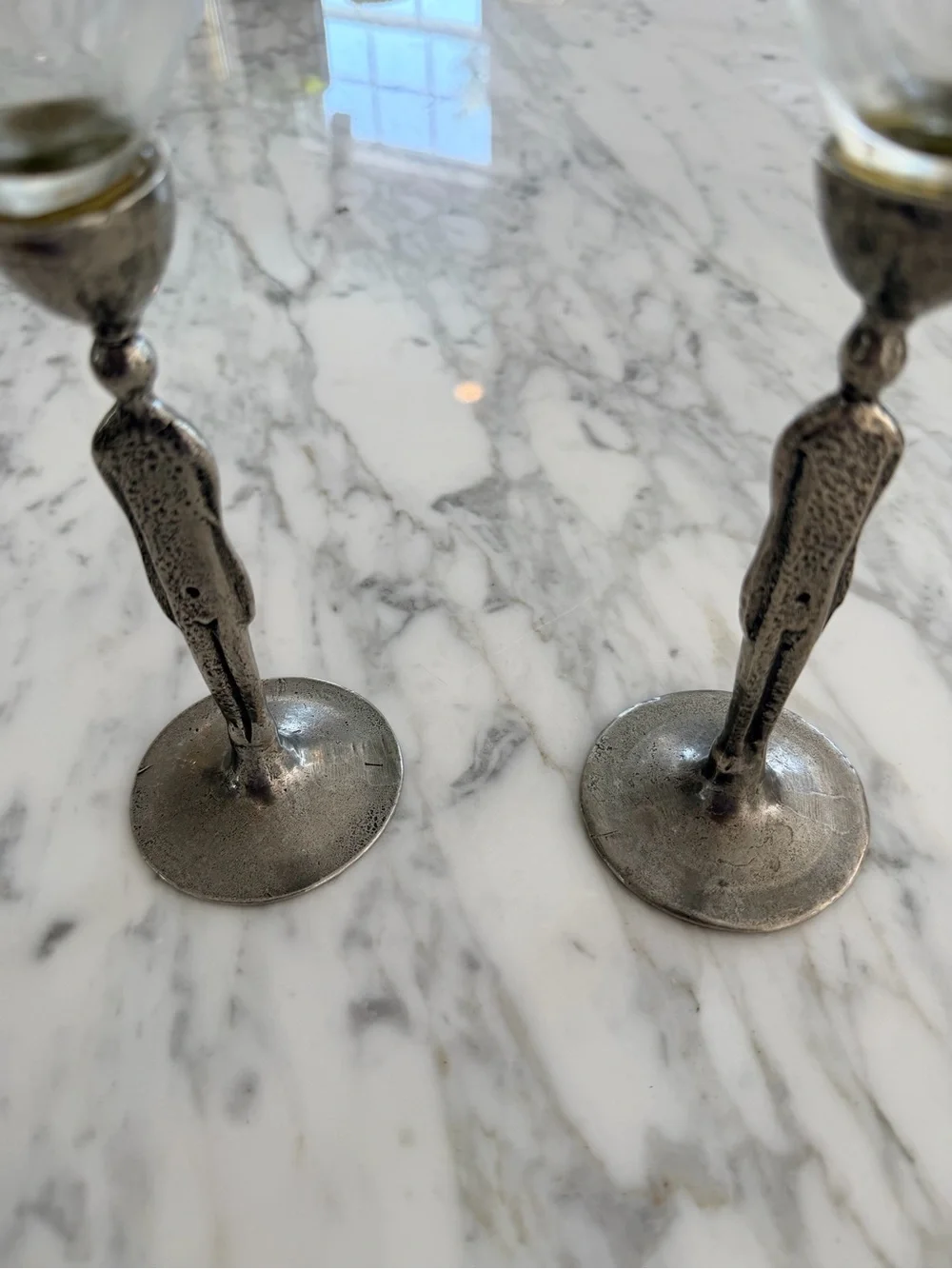 Patrick Meyer Brutalist Pewter Male Figure Martini Glasses – Set of 2